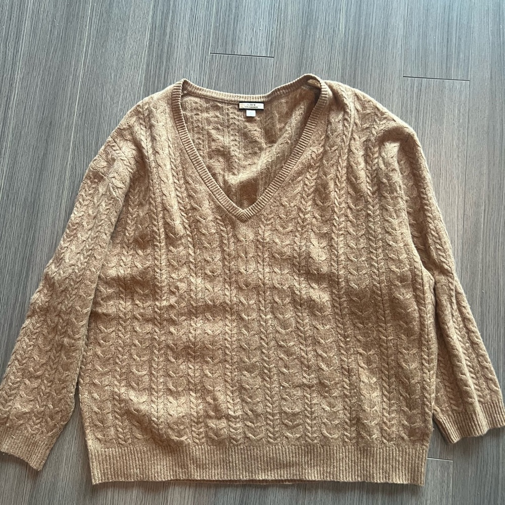 J.Crew Cashmere Cable V Neck Sweater - Picture 2 of 3
